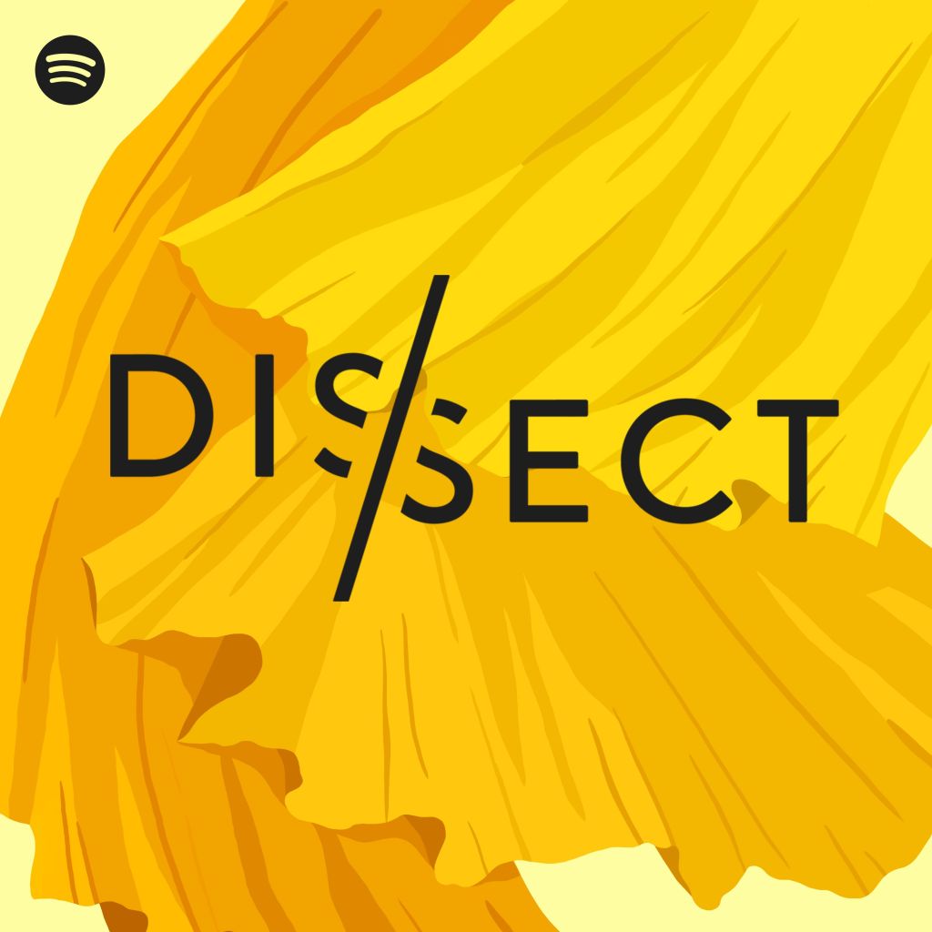 Animation of layered flowing yellow material with the text Dissect over the top
