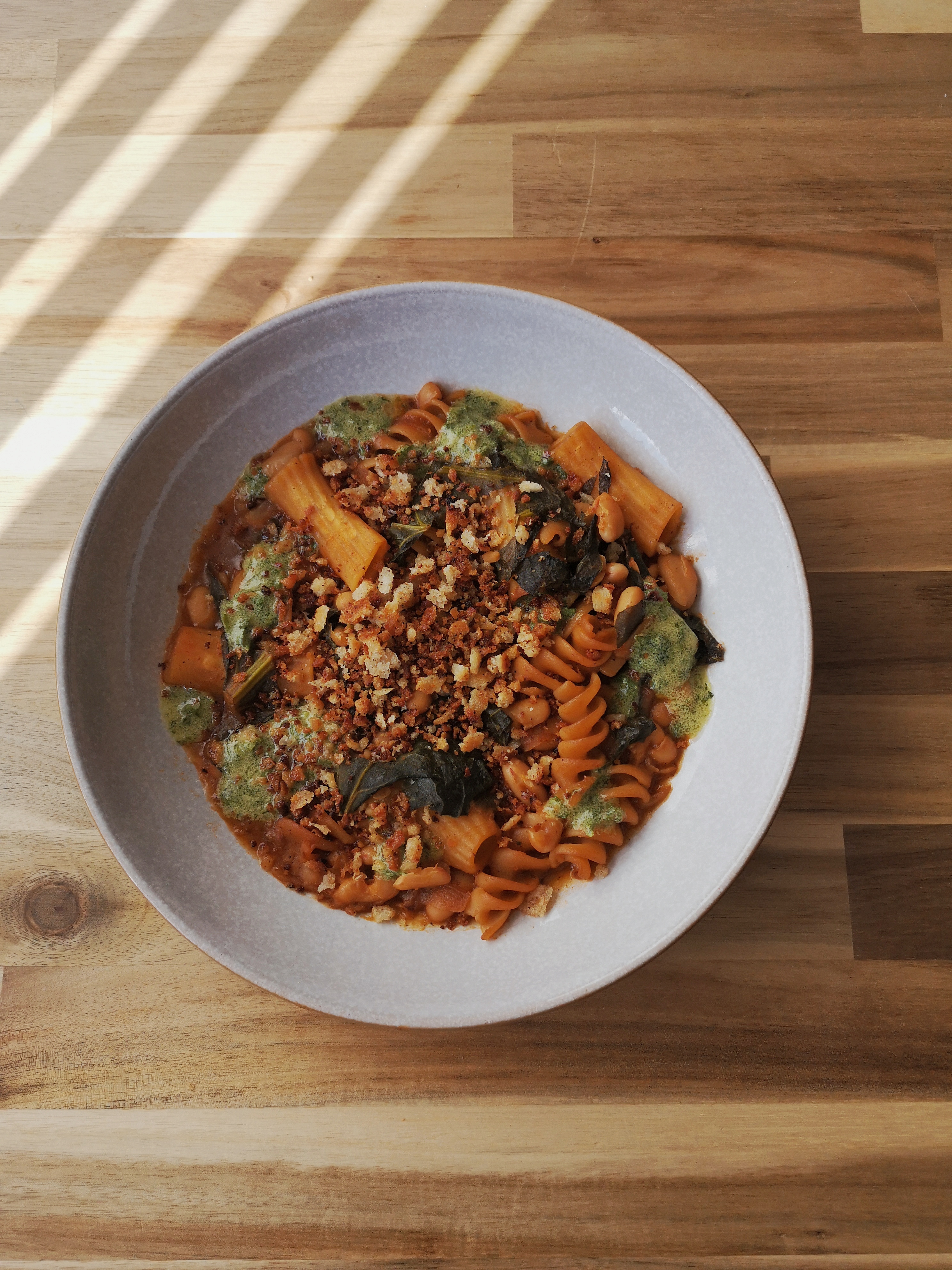 Minestrone soup with a parsley vinegarette