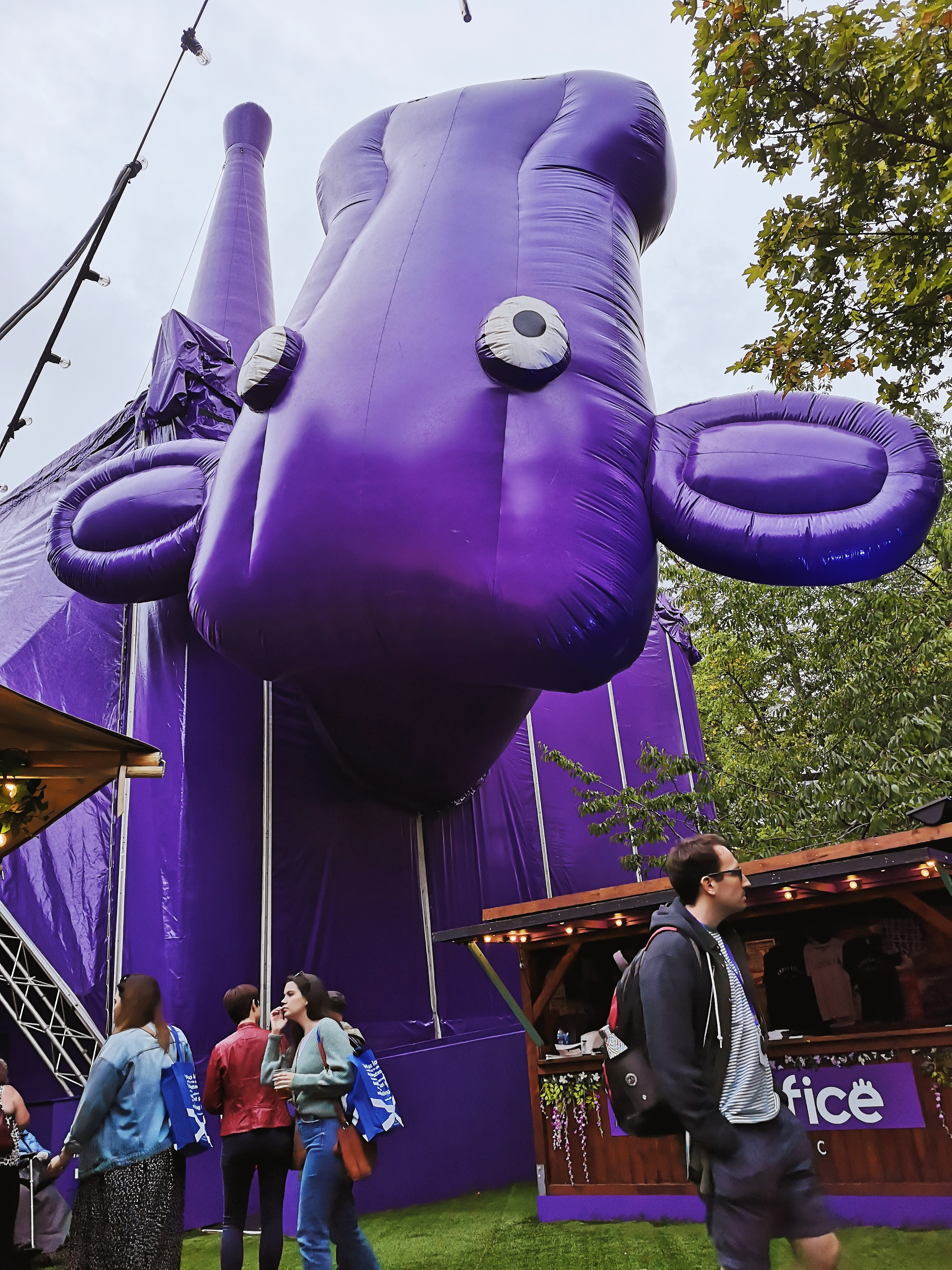 A big upside down inflatable cow (which has a stage inside for Fringe shows)