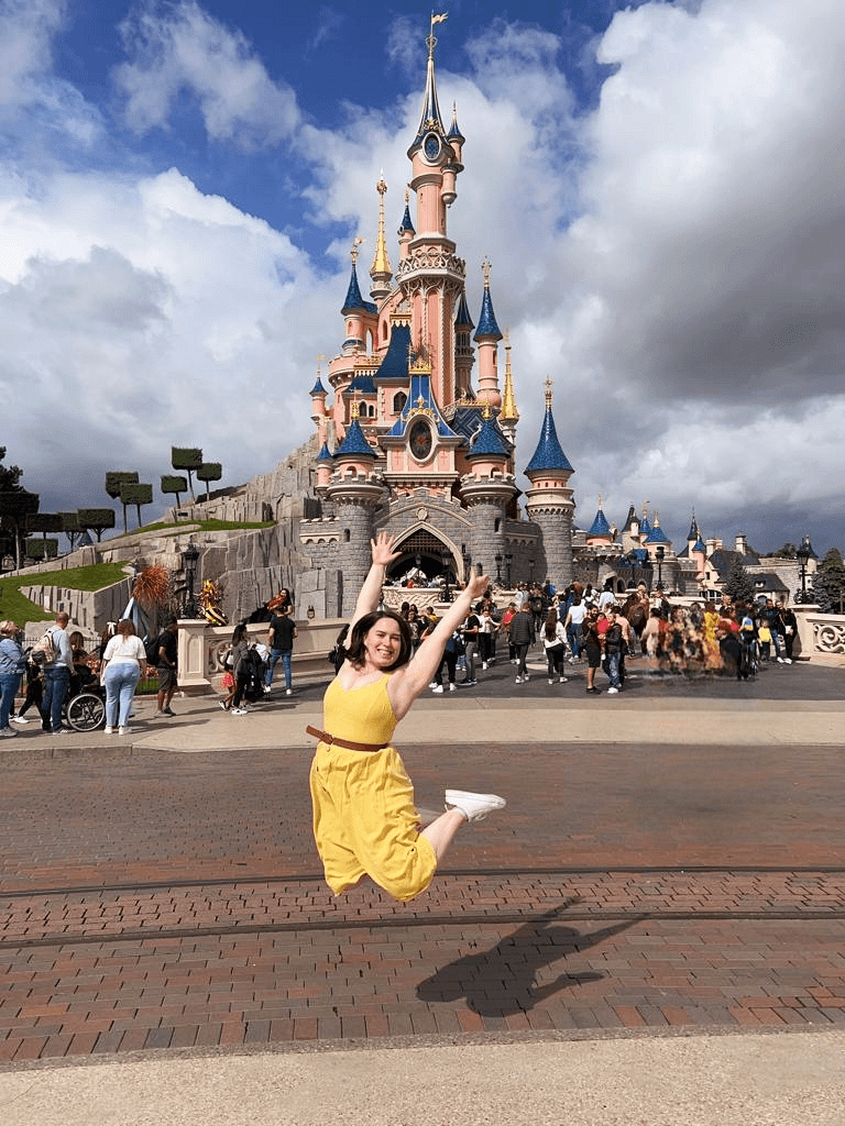 Me jumping in front of the princess castle at Disneyland Paris
