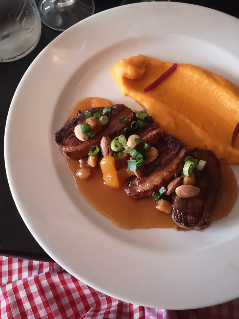 Roast duck break with mashed sweet potato