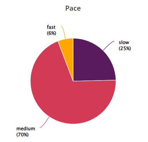 A pie chart showing the pace of the books I read, just less than three quarters were medium page, a quarter were slow and the rest were fast