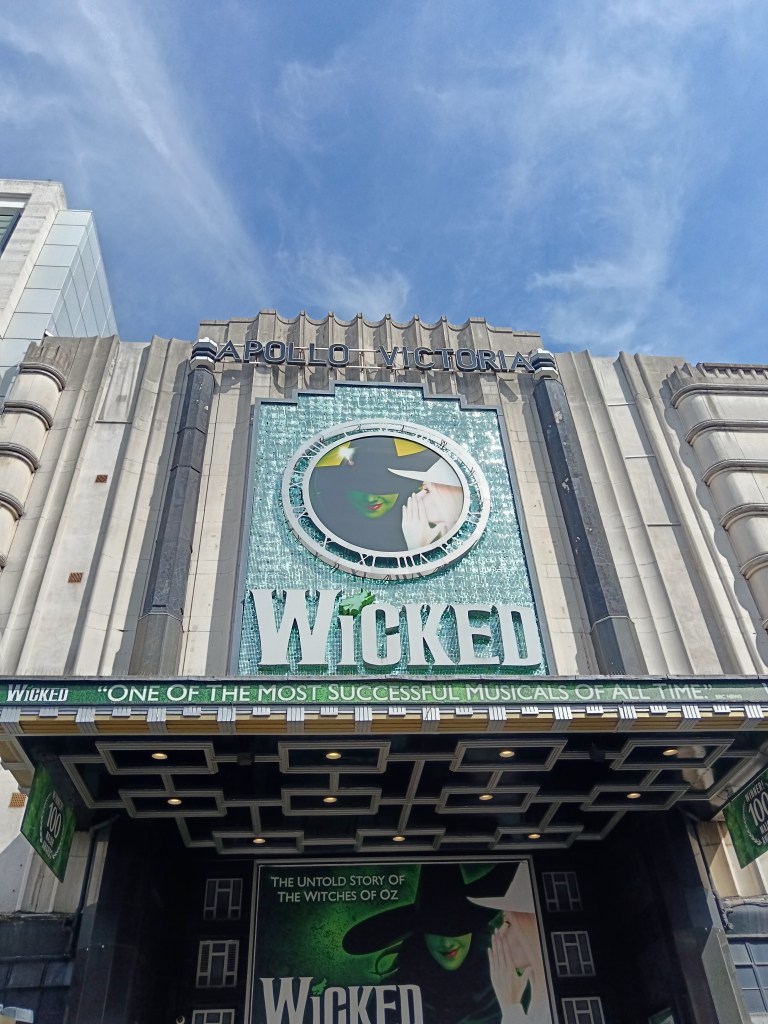 The Wicked sign on the front of the theatre