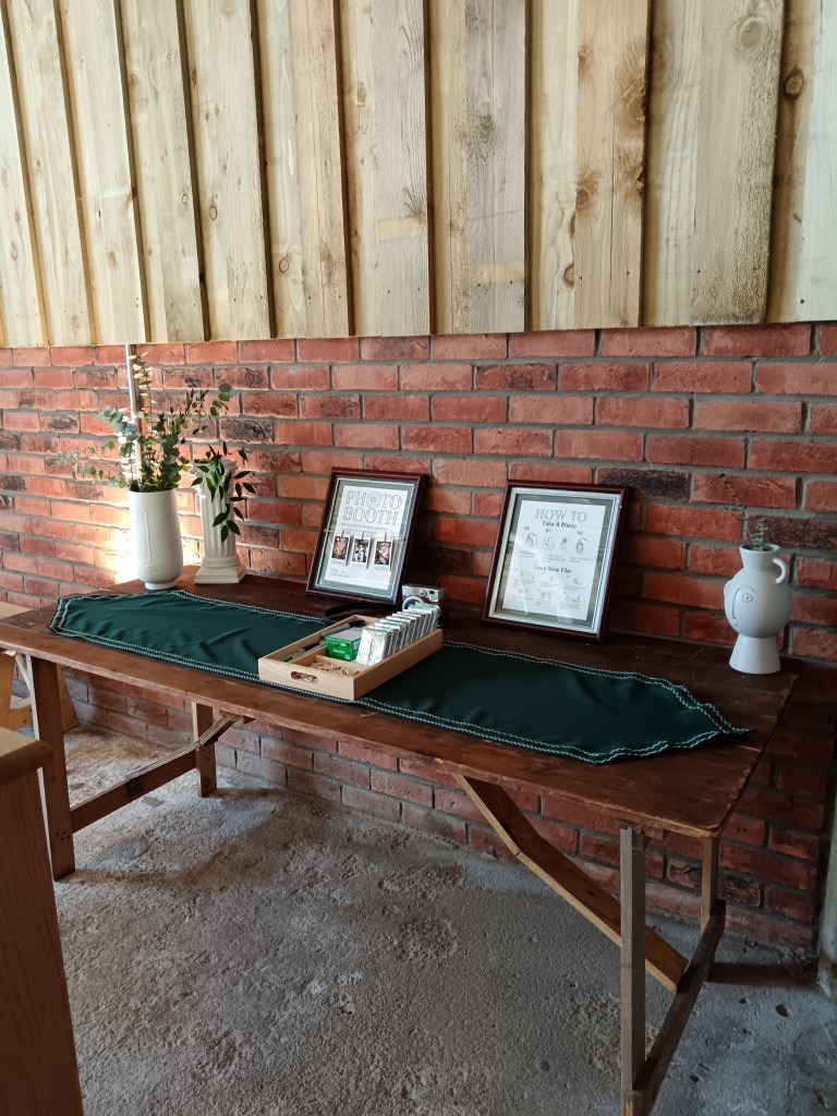 Table with photo booth supplies