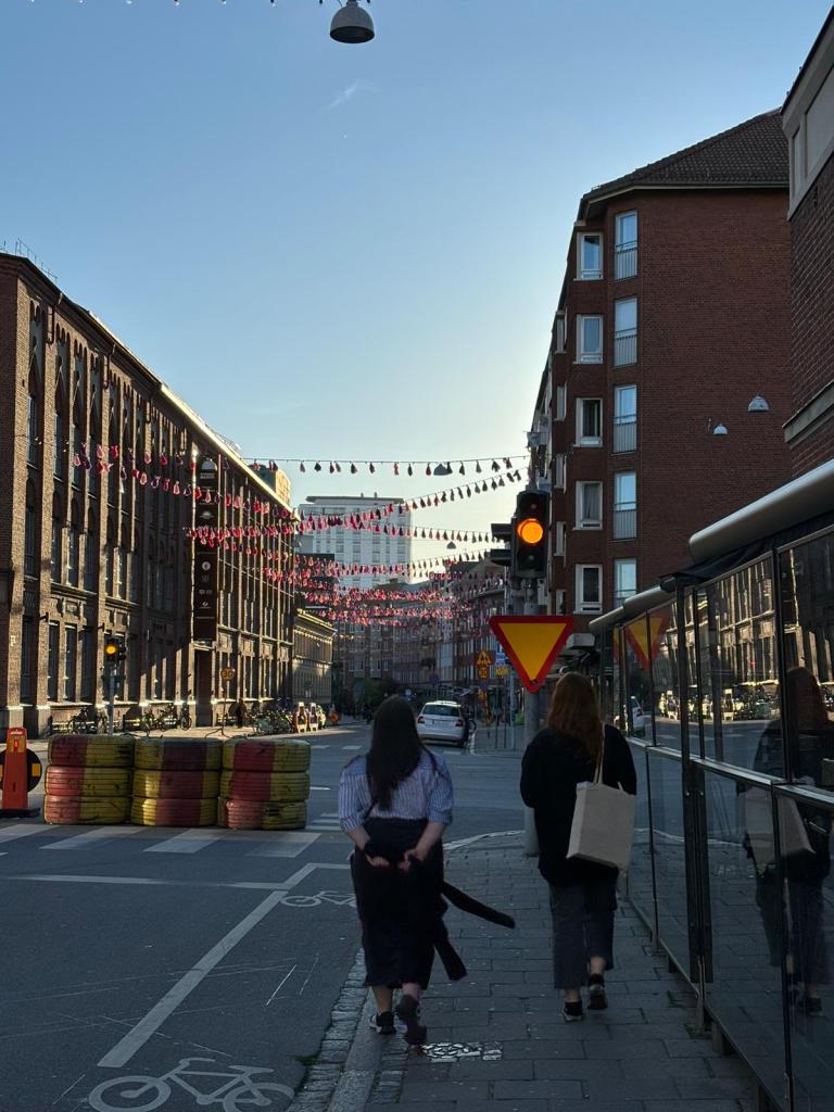 Ginte and I walk along the street