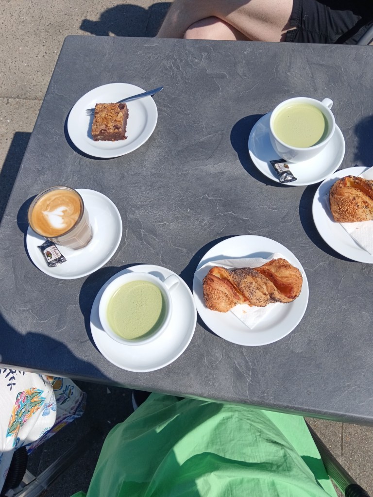 Coffee, matcha lattes and pastries
