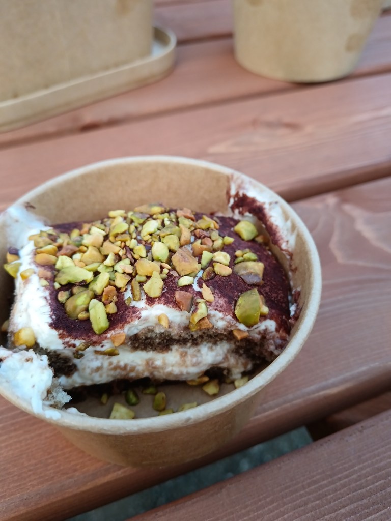 Tiramisu topped with chopped pistachio