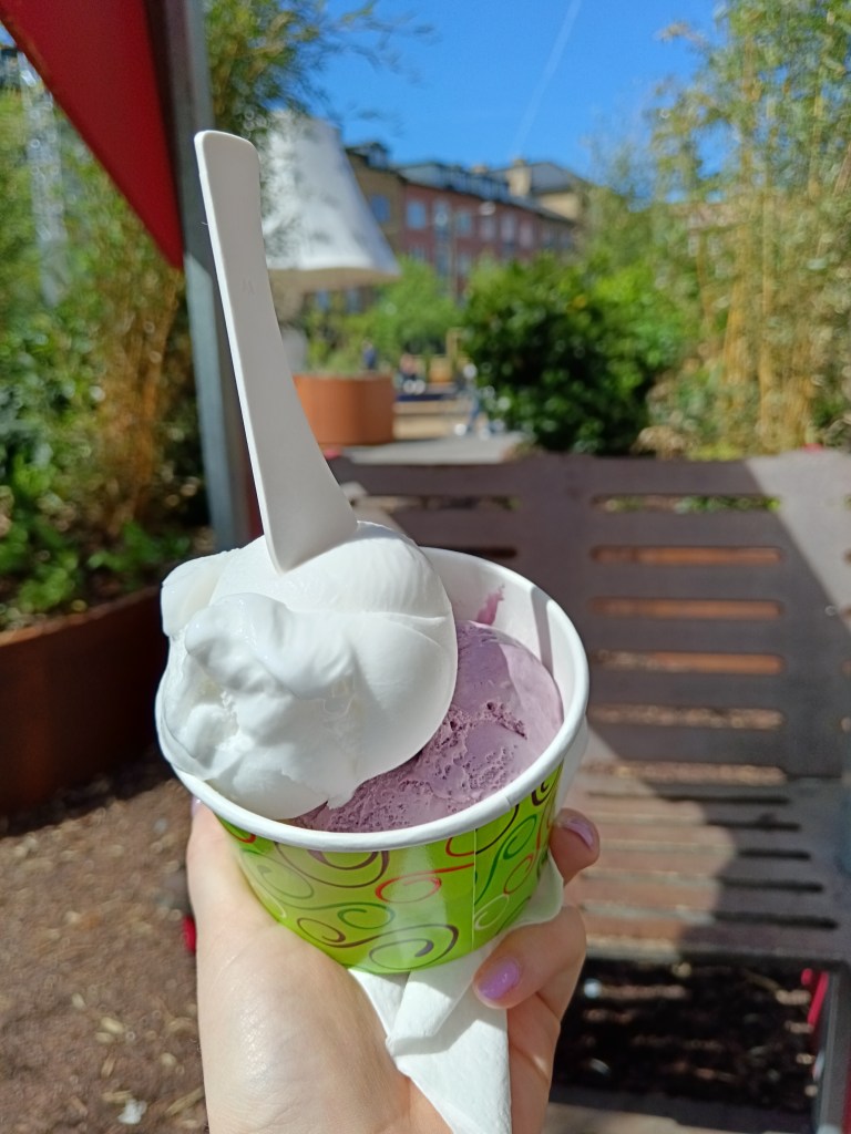 Blueberry ice cream and lemon sorbet