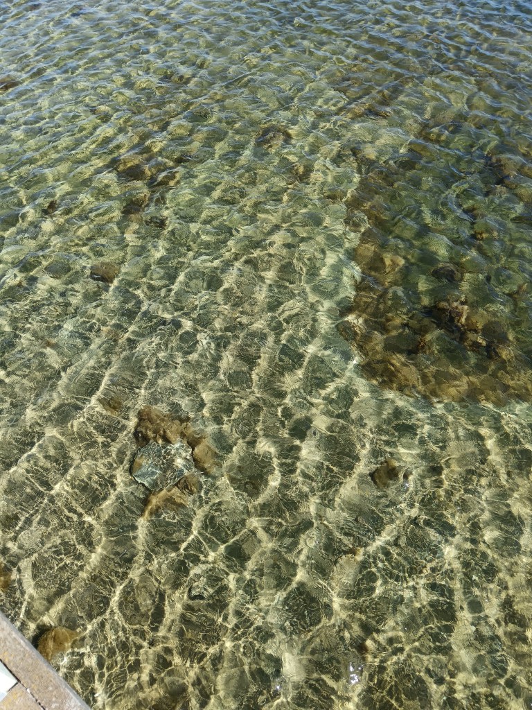 The sea water glistens