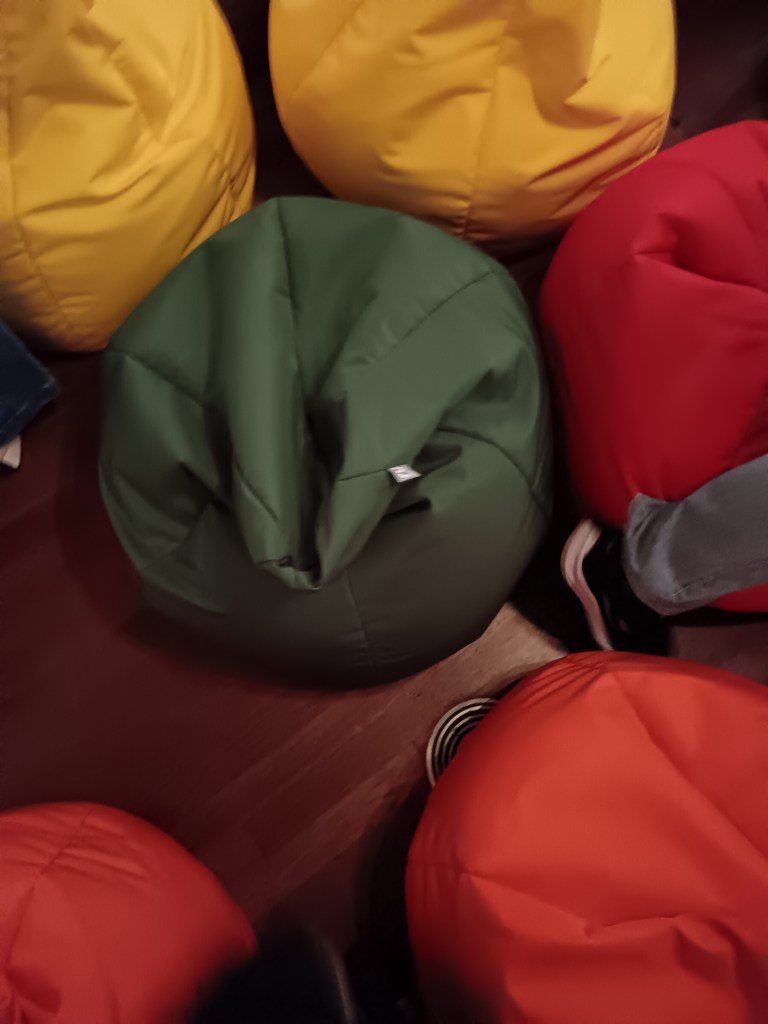 A floor covered in beanbags