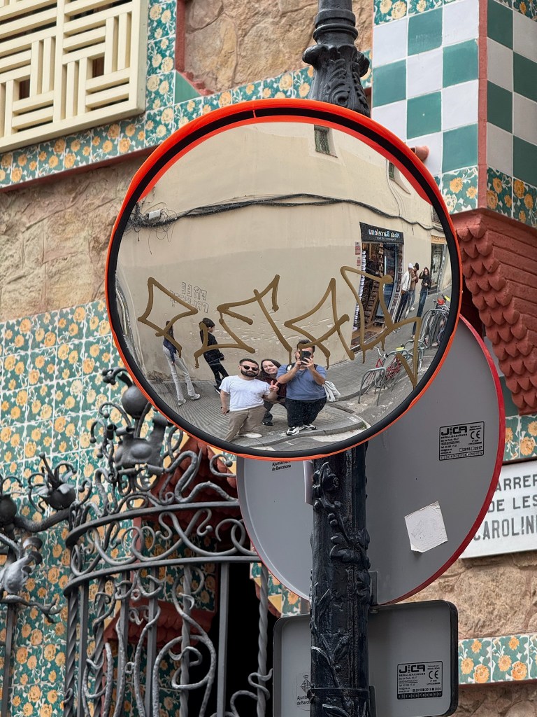 We post in a mirrored dome for cars turning corners