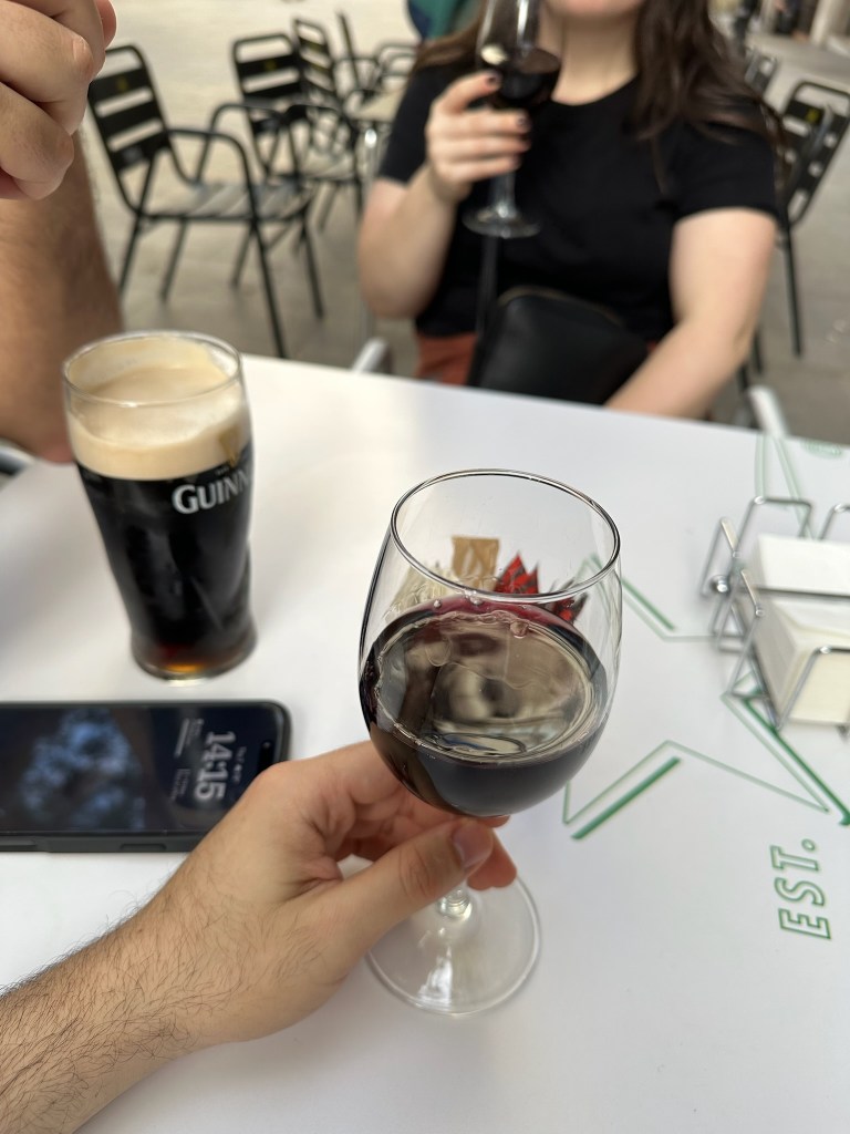 We hold wine on a terrace