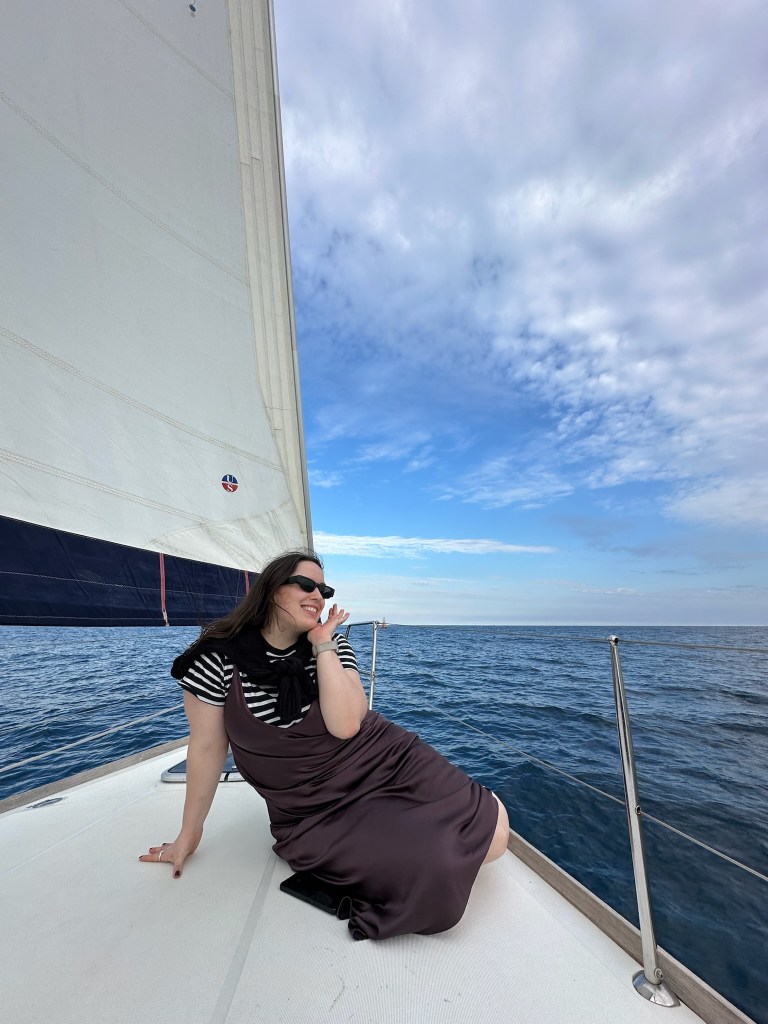 I pose on a boat