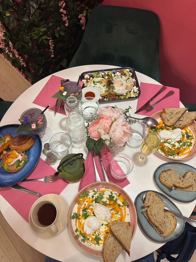 A table covered in delicious brunch dishes