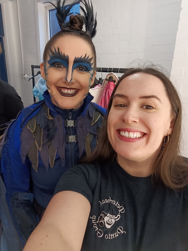 My bird sister and I smile