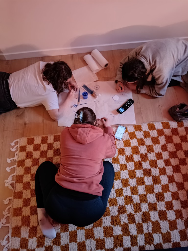 Hilary, Hazel and Helen paint on my floor