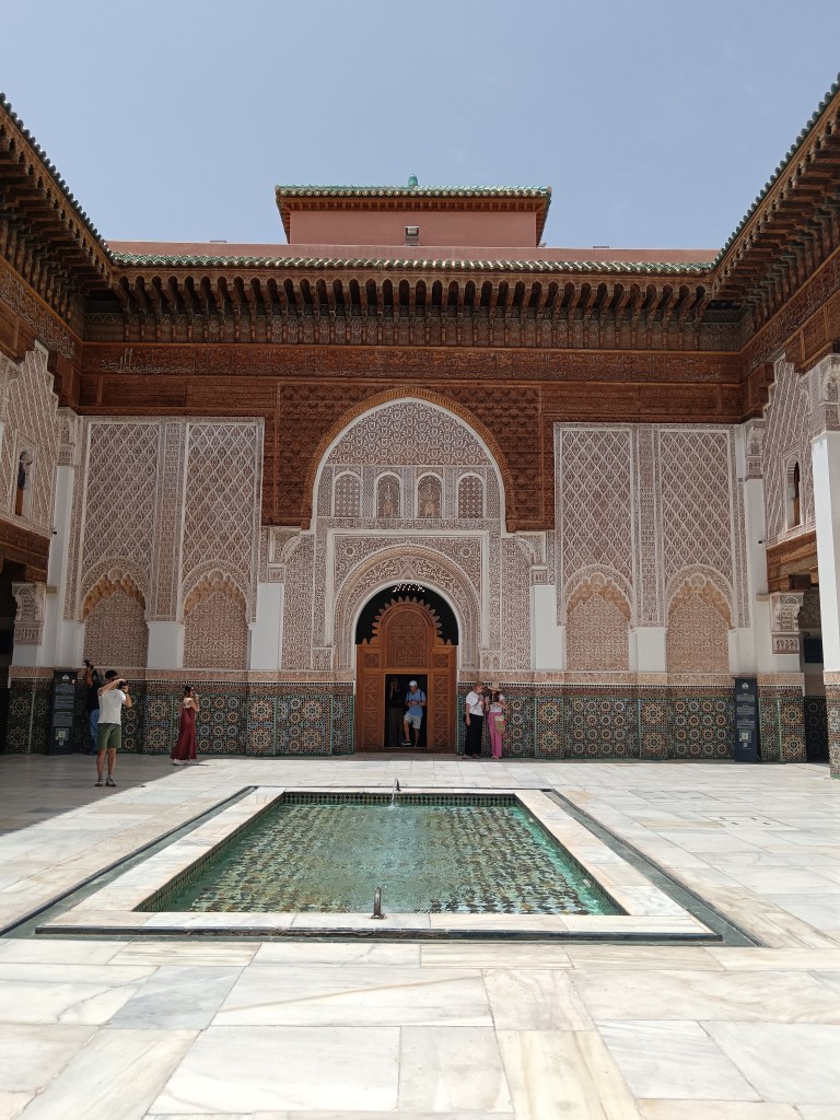 A detailed carved and tiles courtyard