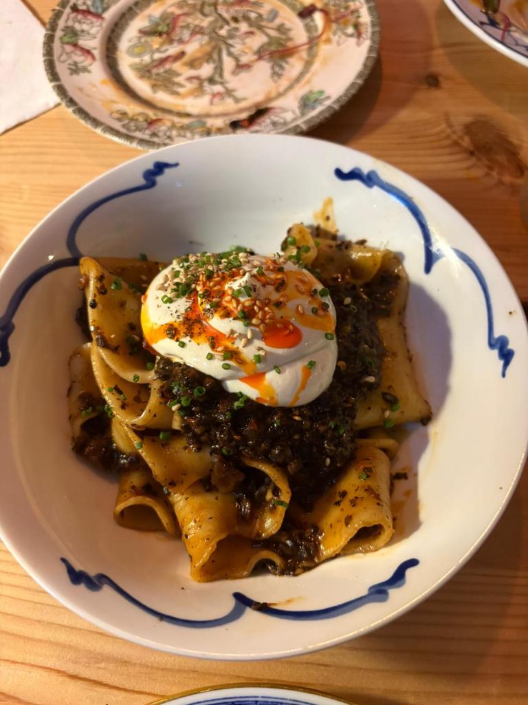 Delicious hand pulled noodles with mushrooms