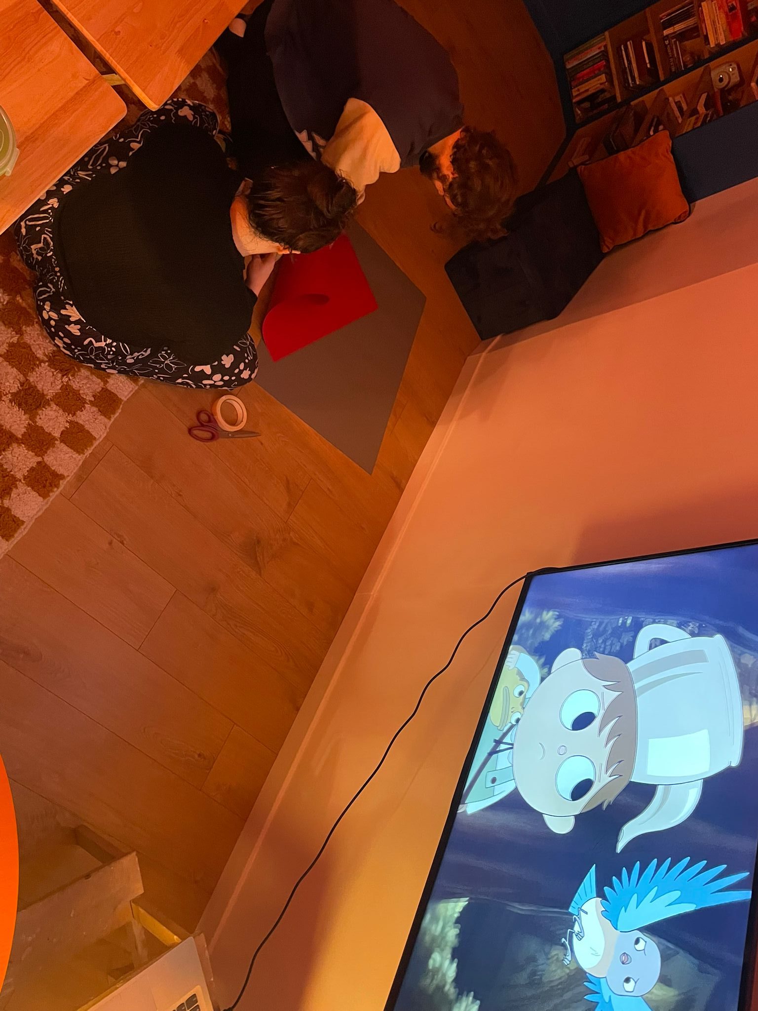 We sit on the floor crafting with Over the Garden Wall on the TV