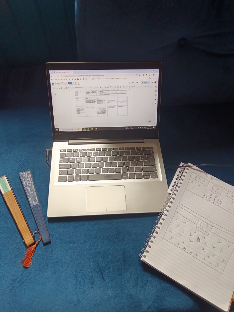 My laptop and notebook filled with choreography plans