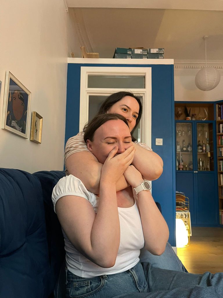 I hug Helen mid self-defence demo