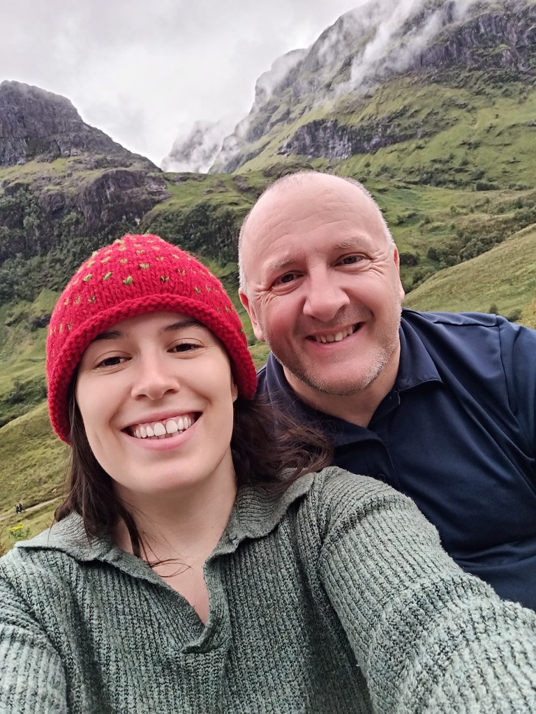 My dad nad I selfie in front of a mountain