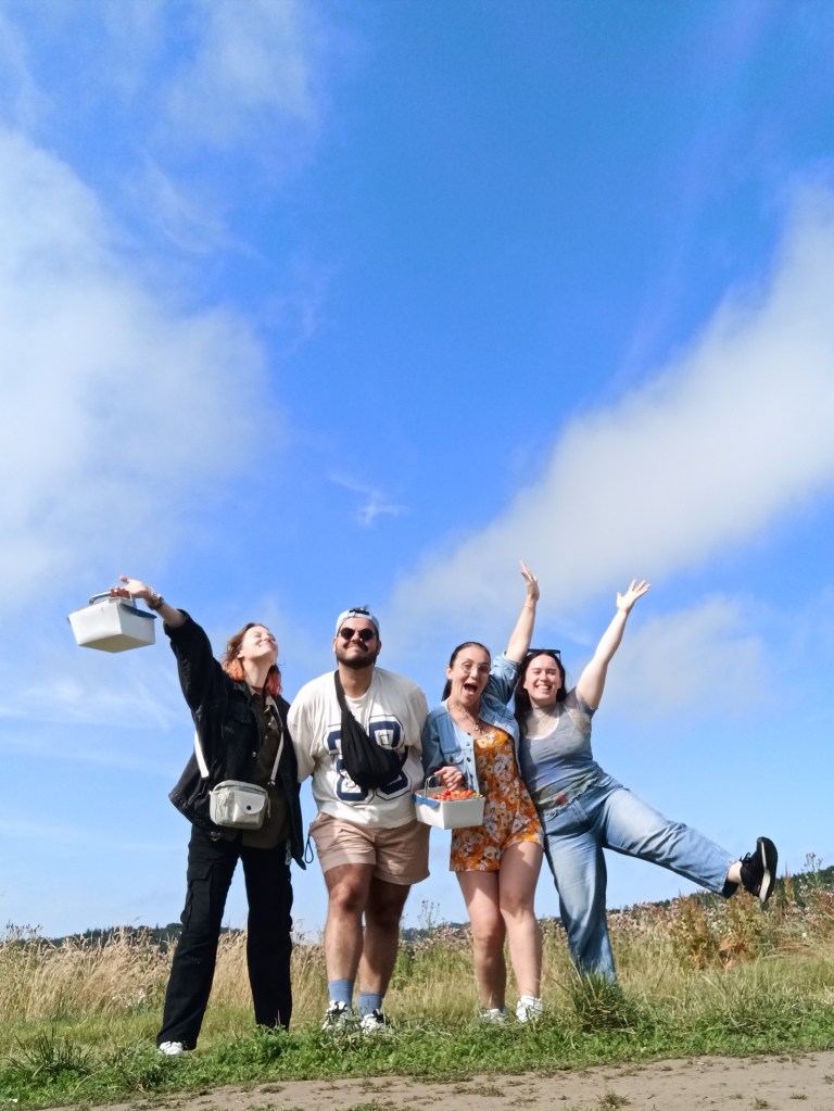 My friends and I happy on te PYO farm