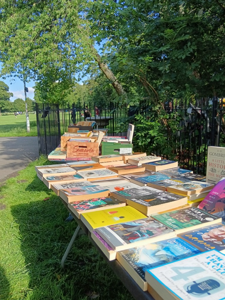 A pop up book stall in a park