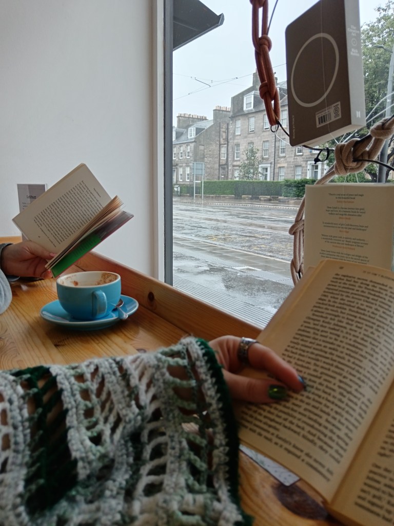 Hope and I read side by side with a coffee