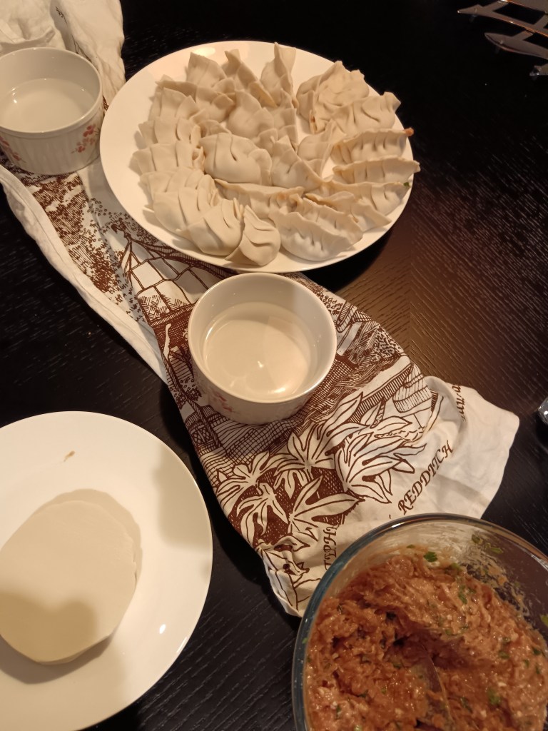 A whole bunch of dumplings in progress