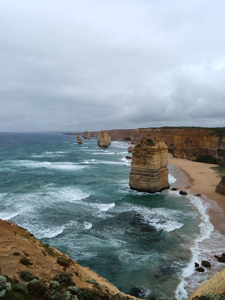 the 12 Apostles rocks stand in the shore