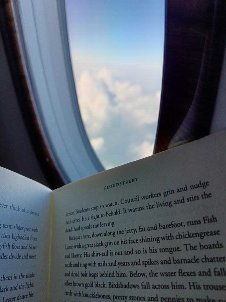 Holding an open book on a plane