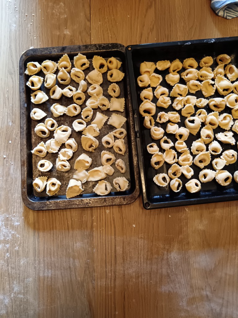 Two trays of folded tortelloni