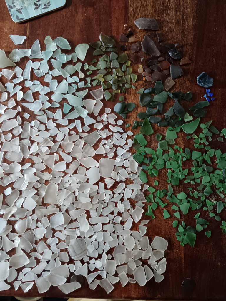 Our huge sea glass haul separated by colour