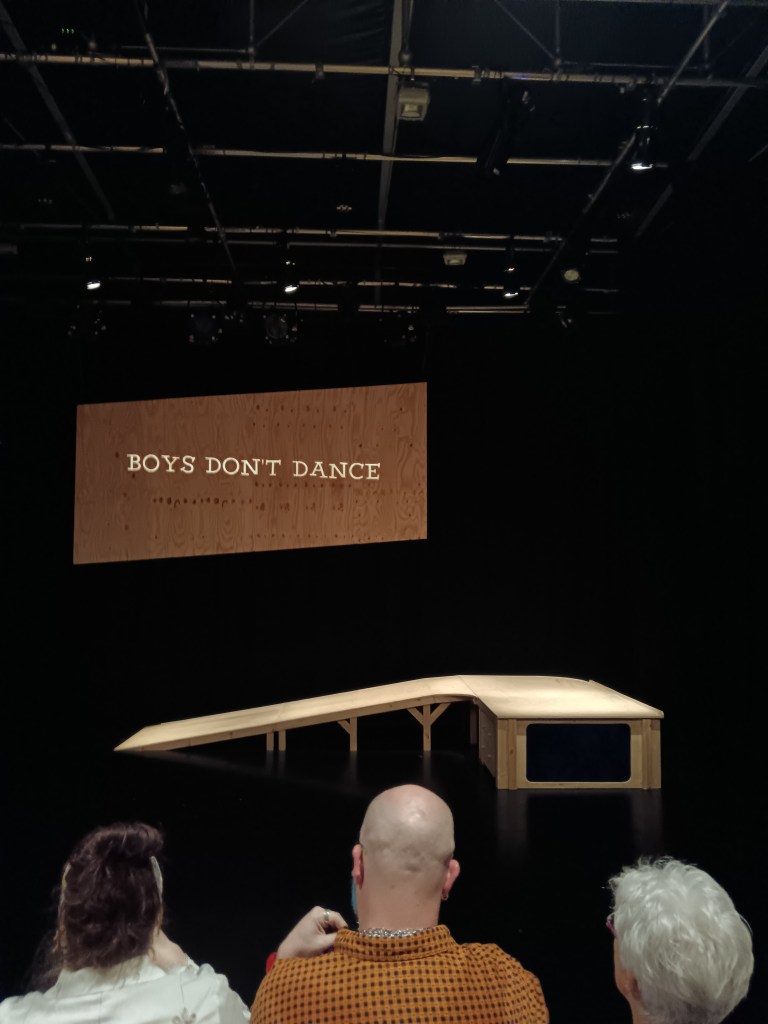 A wooden ramp and a wooden sign that says Boys Don't Dance
