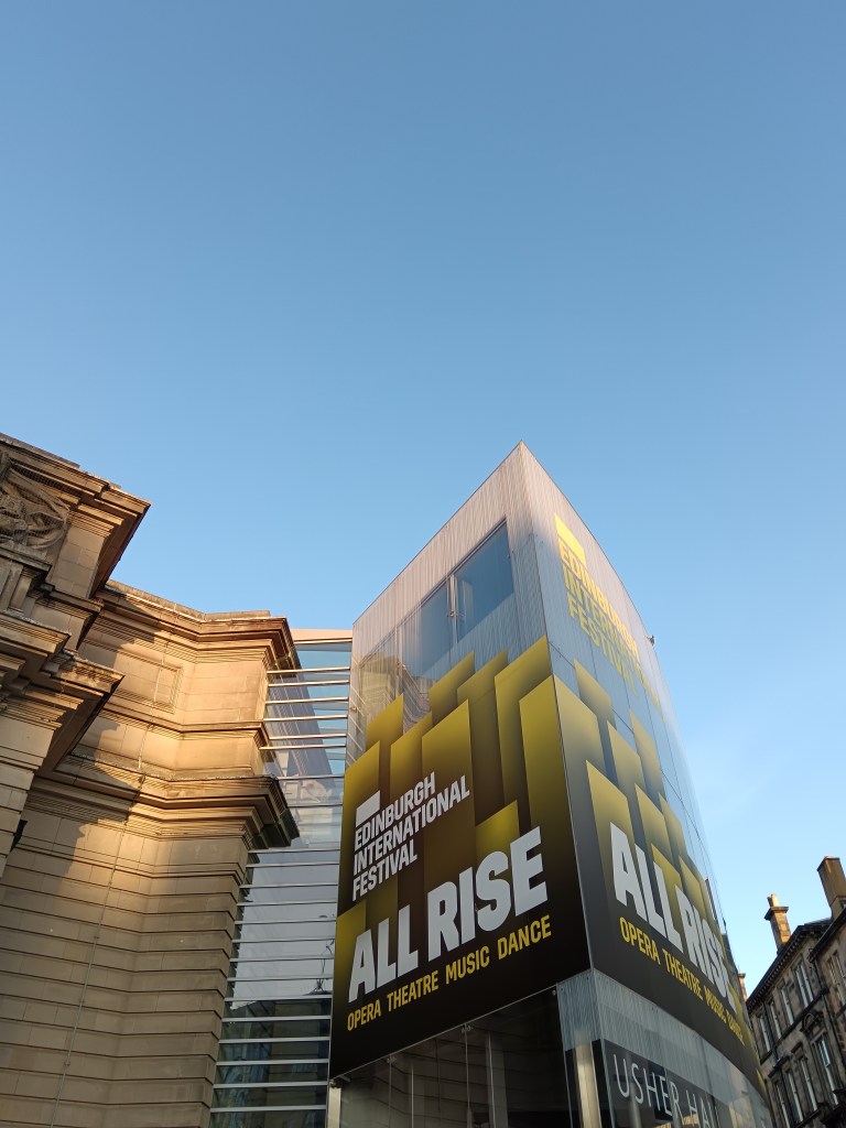 A vinyl for the Edinburgh International Festival against the blue sky